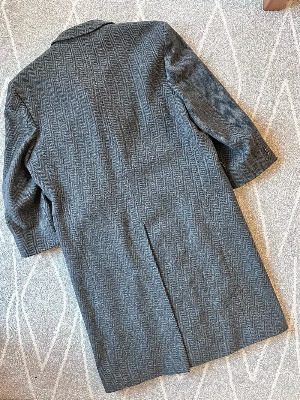 John Ashford Vintage Gray Wool Herringbone Overcoat